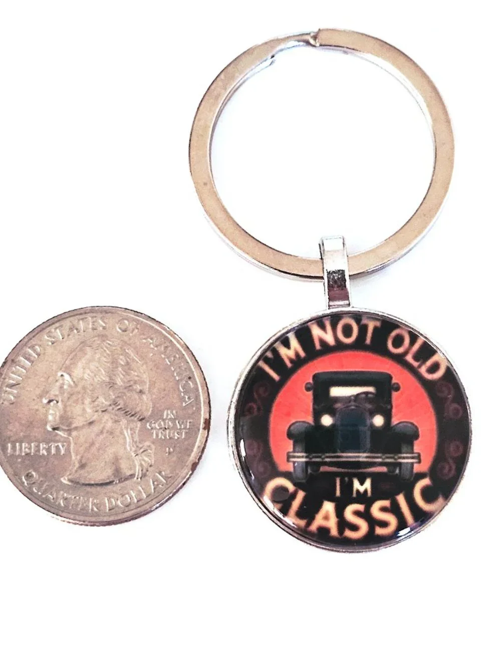 Vintage Truck Glass Cabochon Keychain, I'm Not Old I'm Classic, Unisex, Timeless